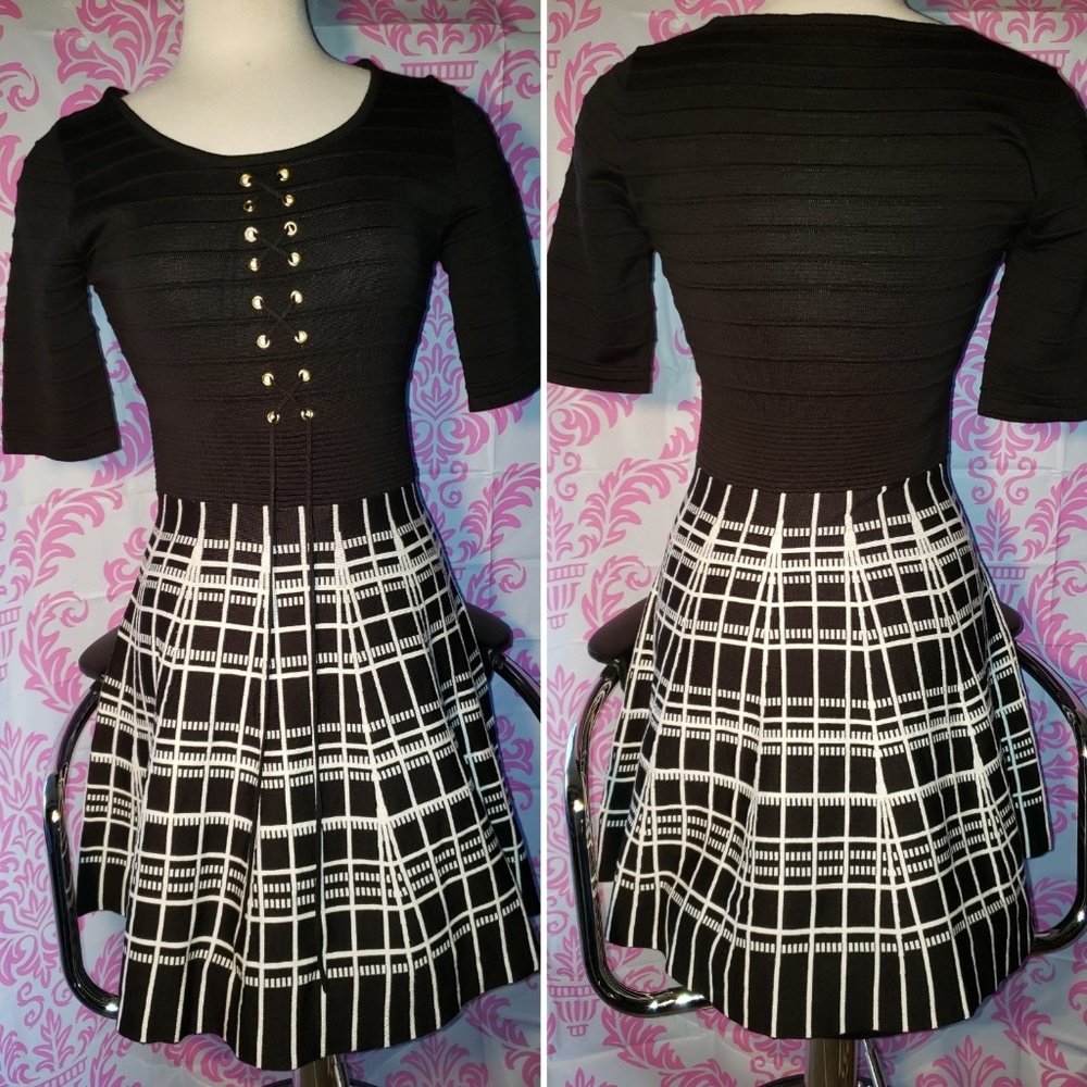 Retro Candies Geometric Knit Lace Up Dress